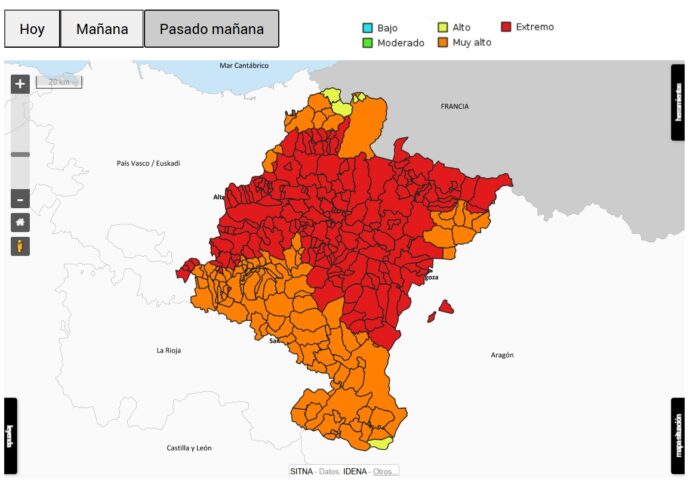 Nafarroako Gobernuak datozen egunetan kontu handiz ibiltzeko gomendatu du, baso-sute arrisku handiaren aurrean