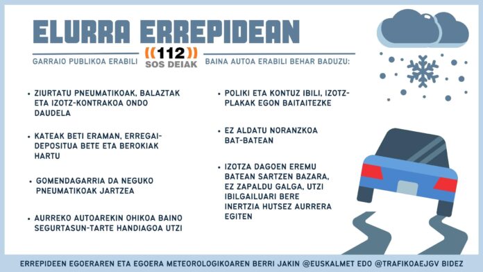 Eusko Jaurlaritzak Neguko Bidezaintza Planaren fase operatiboa aktibatuko du gaur, osteguna, arratsaldeko 16:00etan