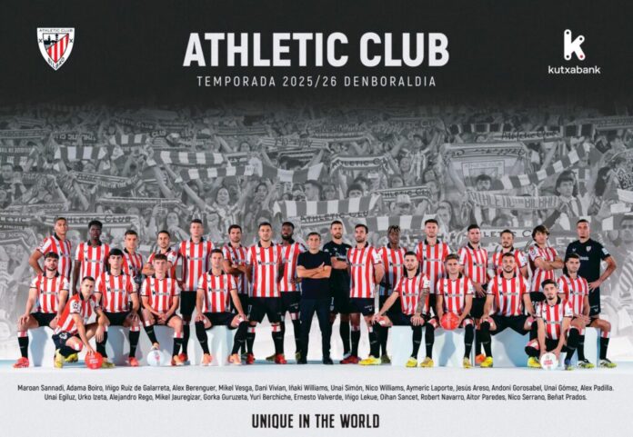 Los primeros tres equipos del Athletic Club posan para el póster oficial