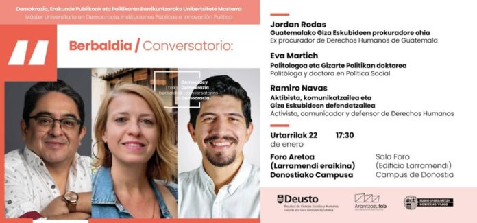 Tres personas expertas iberoamericanas analizarán “El auge de las autocracias. Perspectivas desde Iberoamérica” en el primer Conversatorio de Democracia de 2026 en la Universidad de Deusto