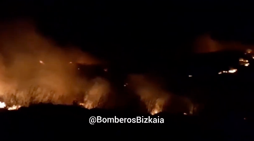 Efectivos de Bizkaia y Cantabria sofocan un incendio forestal en el límite de Karrantza